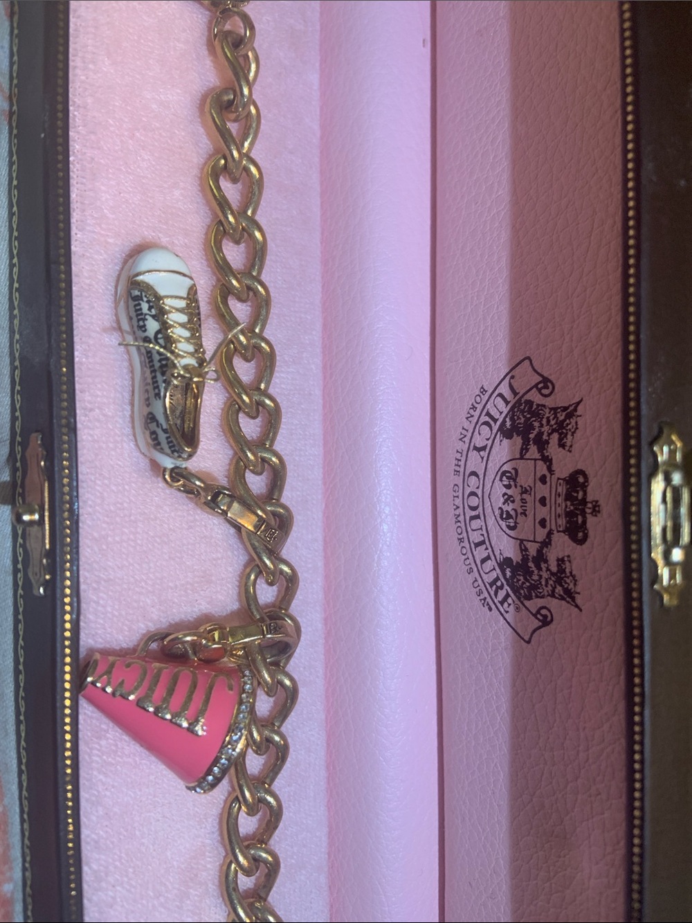 Juicy Couture Gold-Tone Charm Bracelet with Pink Megaphone & White Sneaker - Picture 2 of 13